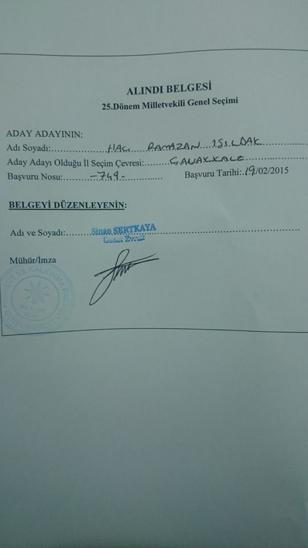 Türkiye Romanlar Konfederasyonun adayı  Çanakkale Ak Parti Milletvekili Aday Adayı Hacı Ramazan Işıldak Genel Merkezde Adaylık  Başvurusunu Yaptı