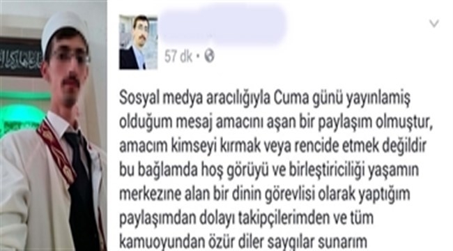 Skandal paylaşım yapan imam özür diledi