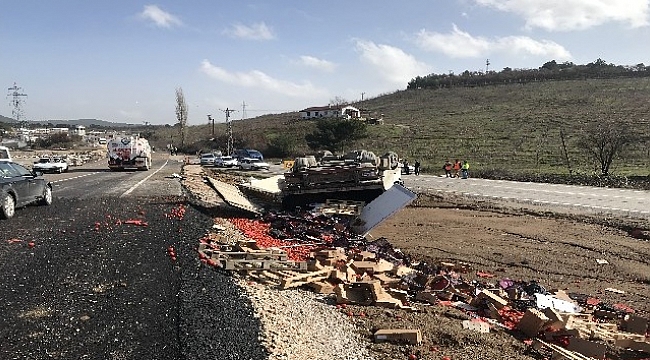 Virajı alamayan tır devrildi: 1 yaralı