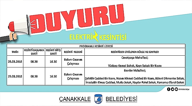 Çanakkale’de elektrik kesintisi