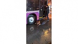 Trafikte kendisiyle tartışan bisikletlinin bisikletini ezdi