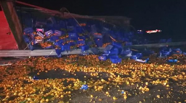 Çanakkale'de meyve yüklü kamyon devrildi: 1 yaralı