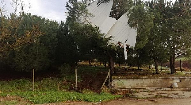 Çanakkale'de hayvan çiftliğinin çatısı uçtu