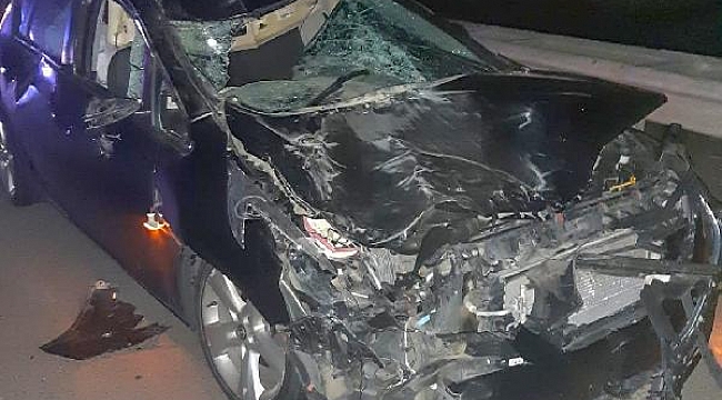 Mandaya çarpan otomobil hurdaya döndü; baba-kız yaralandı