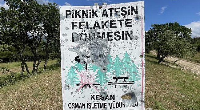 Ormanı korumak için konulan uyarı levhaları hedef tahtası