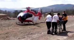 Üzerine tomruk düşmesiyle yaralandı, ambulans helikopterle sevk edildi