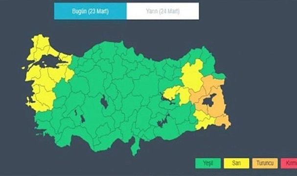 22 İLE SARI VE TURUNCU KODLU UYARI!
