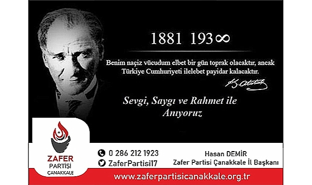 ZAFER PARTİSİ'NDEN 10 KASIM MESAJI