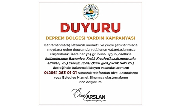 KEPEZ BELEDİYESİ'NDEN DEPREM BÖLGESİNE YARDIM