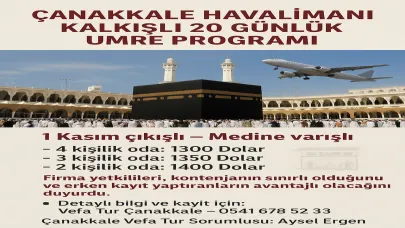 Çanakkale Havalimanı’ndan 20 Günlük Umre Programı Başlıyor