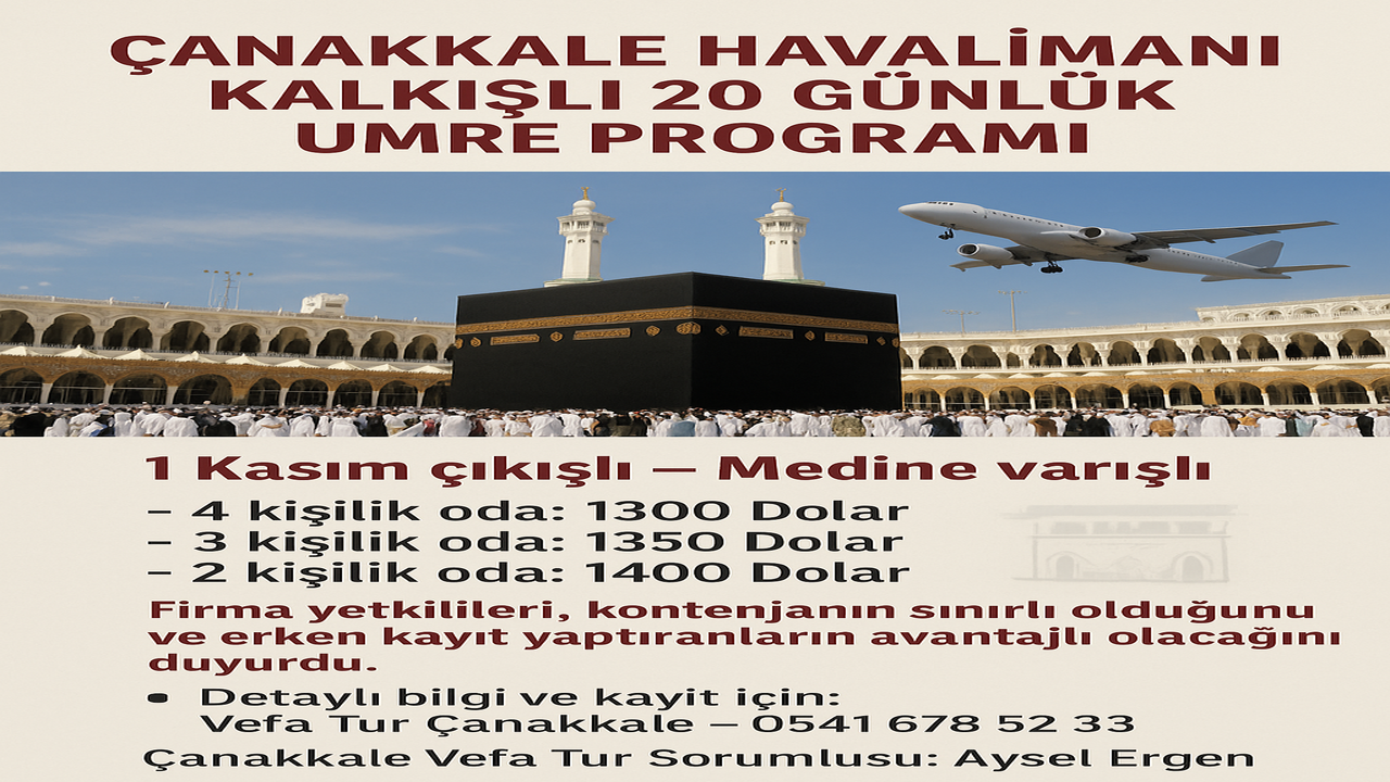 Çanakkale Havalimanı’ndan 20 Günlük Umre Programı Başlıyor