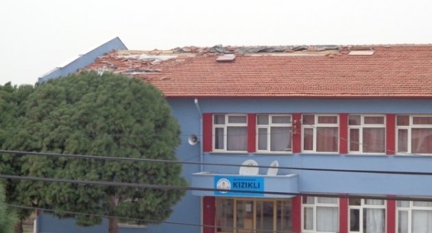 Burhaniye’de Fırtına Okul Çatısına Zarar Verdi