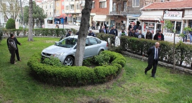 Gazla Freni Karıştırdı, Bankanın Bahçesine Girdi