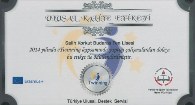 Salih Korkut Budaras Fen Lisesi “ulusal Kalite Etiketi” Aldı