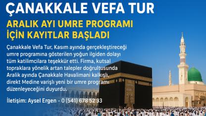 Çanakkale Vefa Tur  Aralık Ayı Umre Programı İçin Kayıtlar Başladı