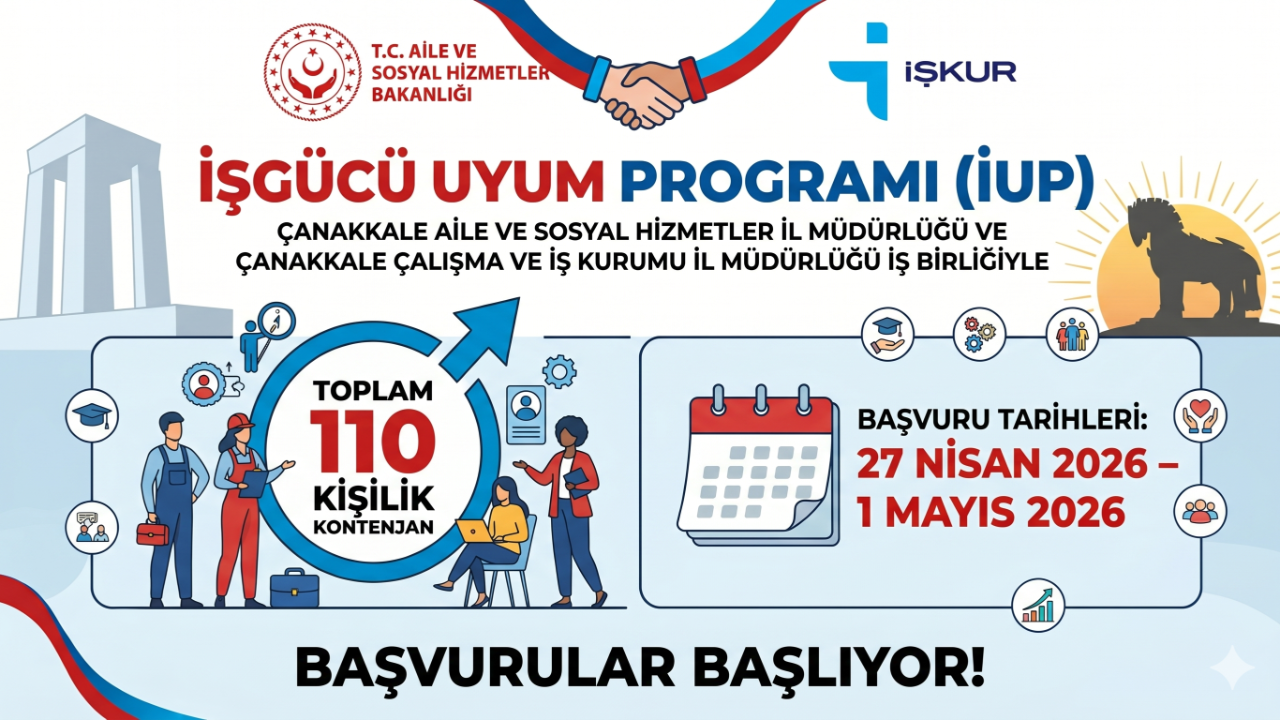 ÇANAKKALE AİLE VE SOSYAL HİZMETLER İL MÜDÜRLÜĞÜ’NE GÖREVLENDİRİLMEK ÜZERE 110 KİŞİLİK İŞGÜCÜ UYUM PROGRAMI DÜZENLENECEK