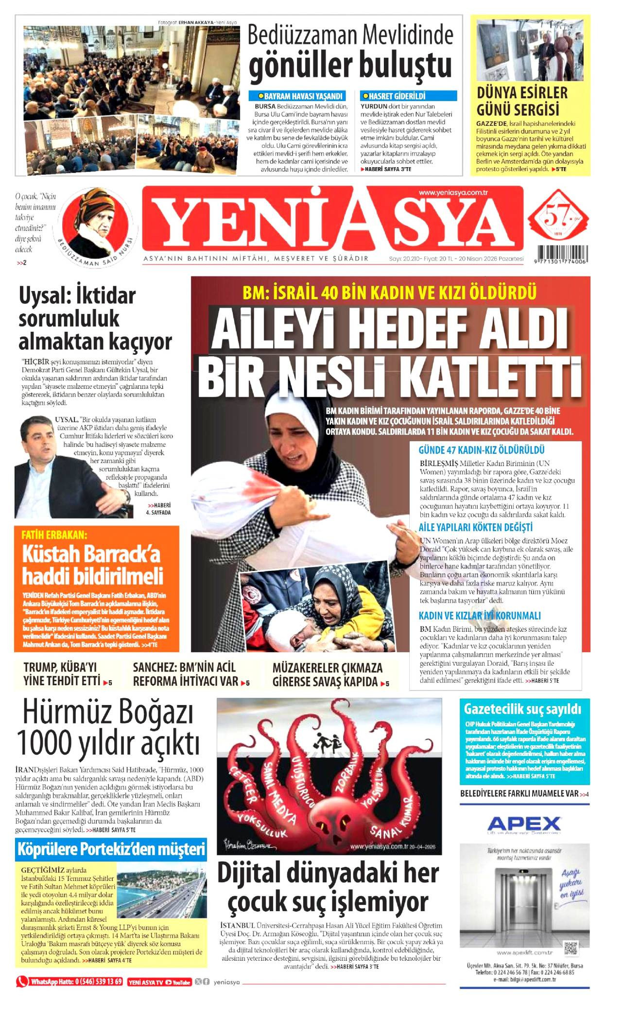 Yeni Asya Gazetesi Gazete Manşeti
