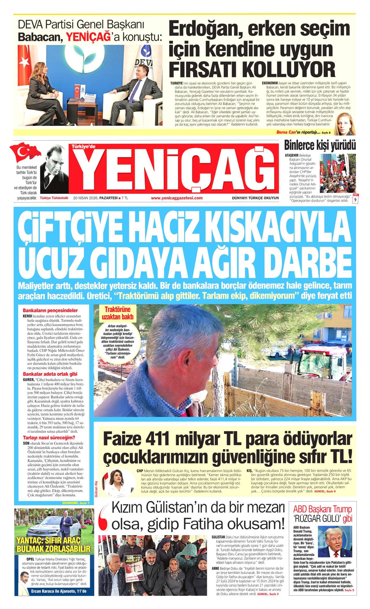 Yeniçağ Gazetesi Gazete Manşeti